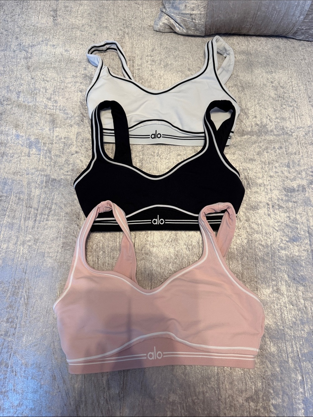 ALO Yoga Trio Seamless Sports Bralettes - Pink, Black, White